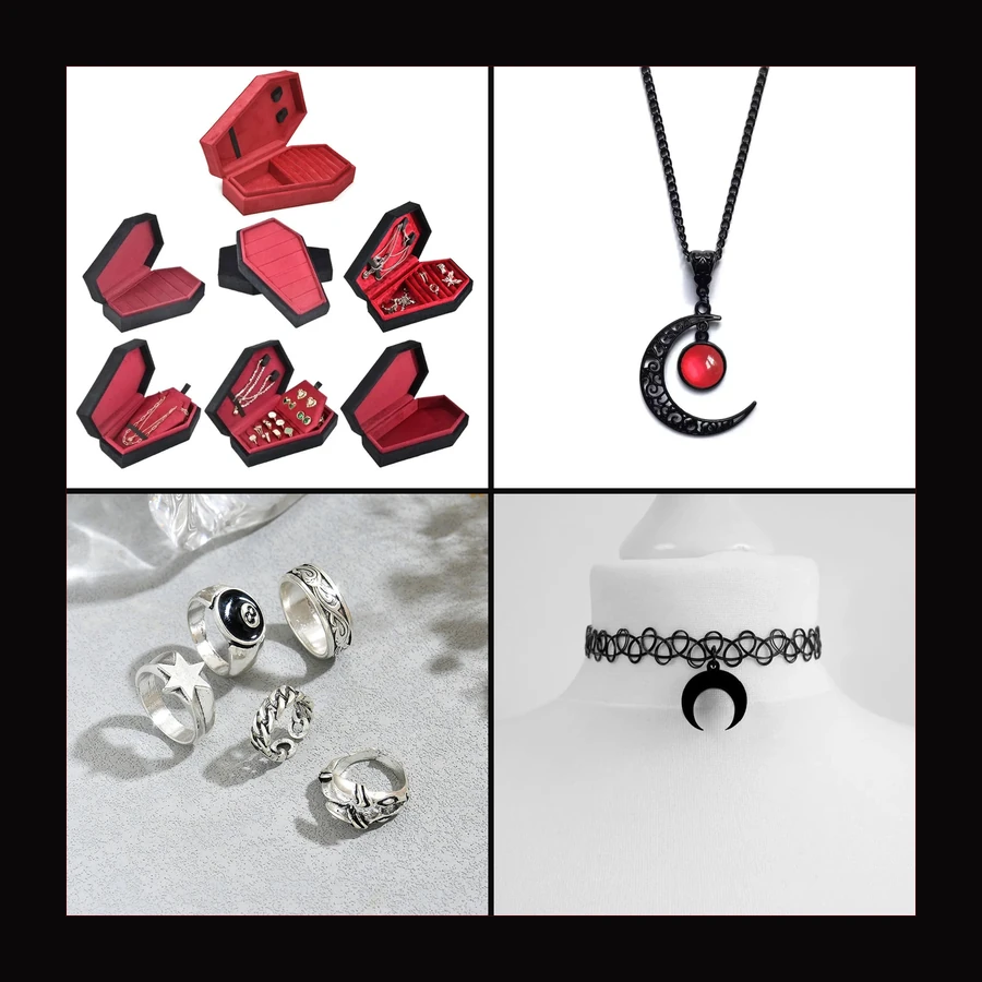 Coffin box, blood moon pendant, ring set and choker